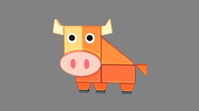 Animal shape blocks - Splicing to assemble building block bull Low-poly 3D model