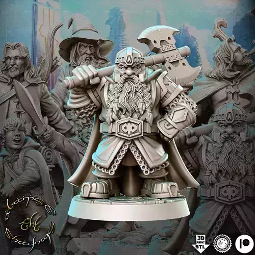 Gimli The Hobbit The Lord of the Rings LOTR 32mm Pre-supported 3D print model