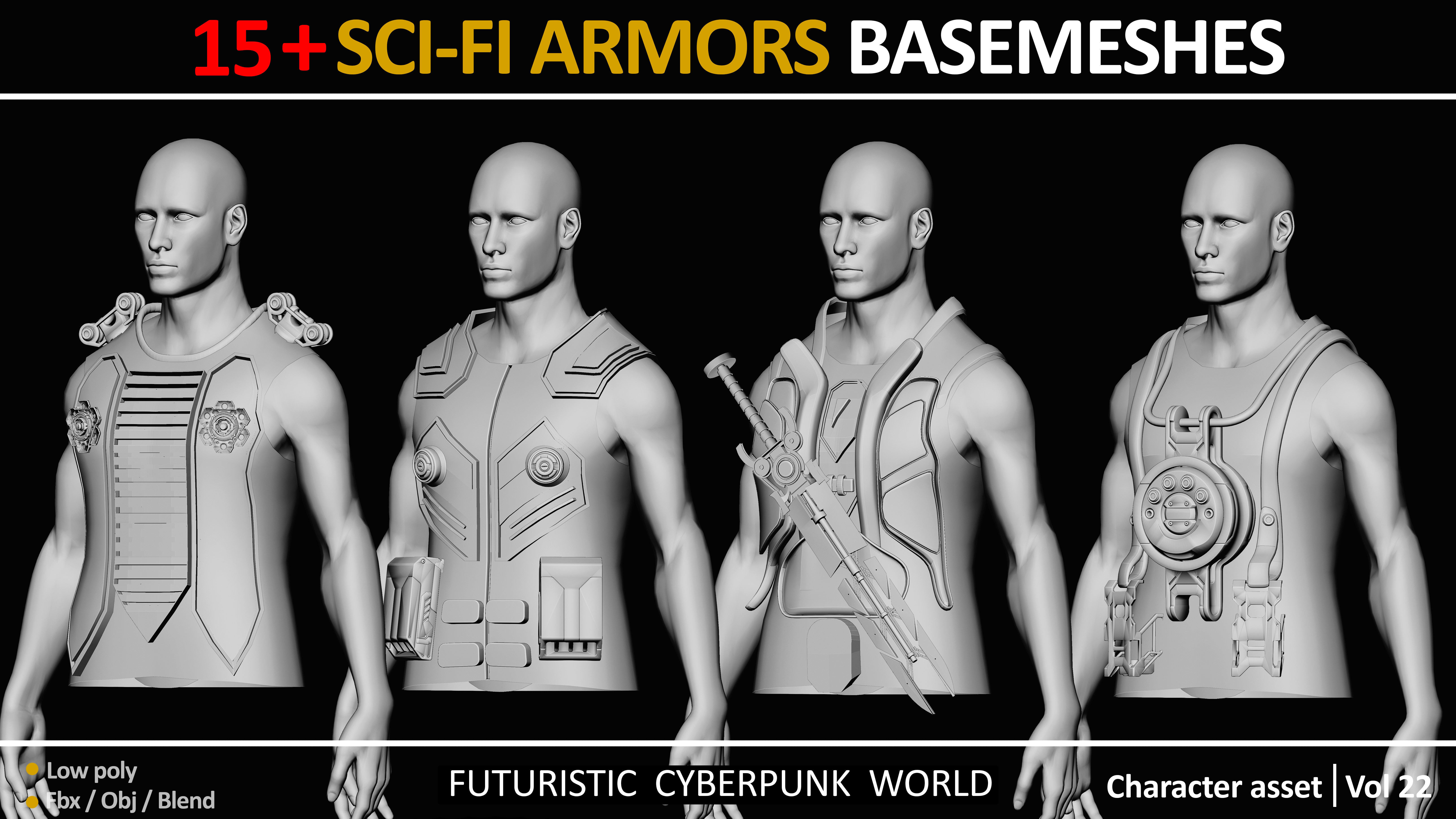 15 SCI FI ARMORS BASEMESHES Low-poly 3D model_3