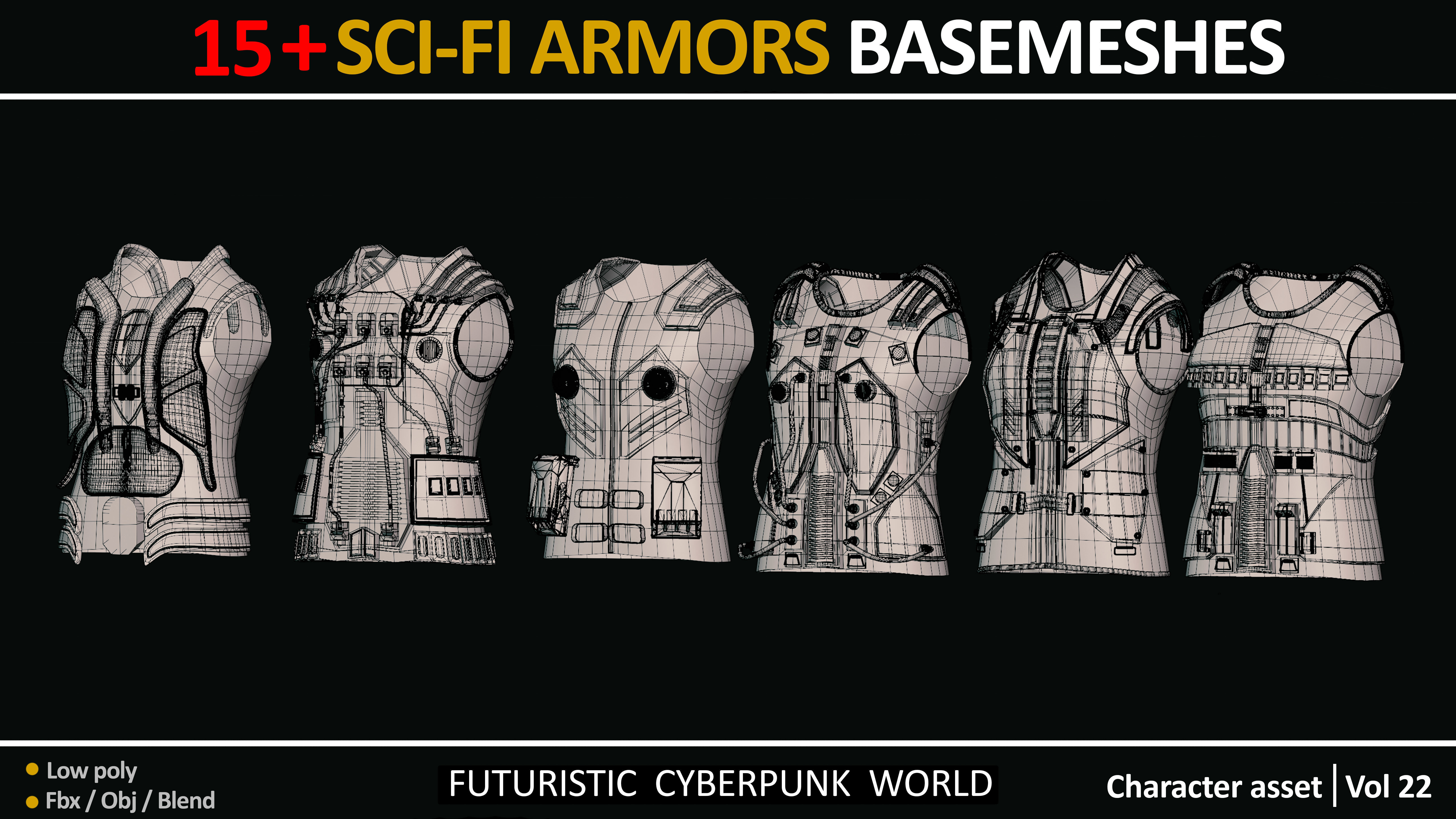 15 SCI FI ARMORS BASEMESHES Low-poly 3D model_2