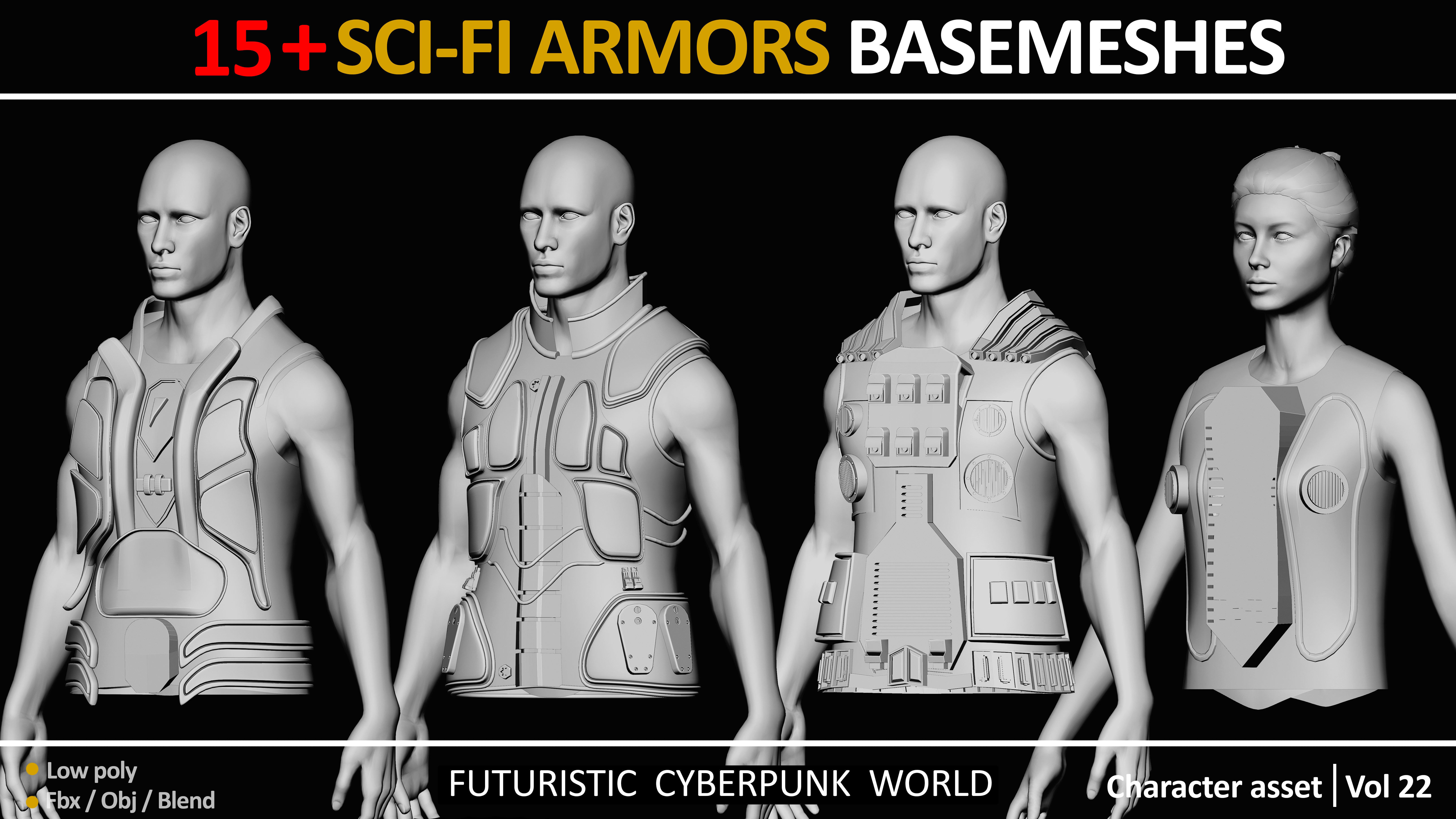 15 SCI FI ARMORS BASEMESHES Low-poly 3D model_6