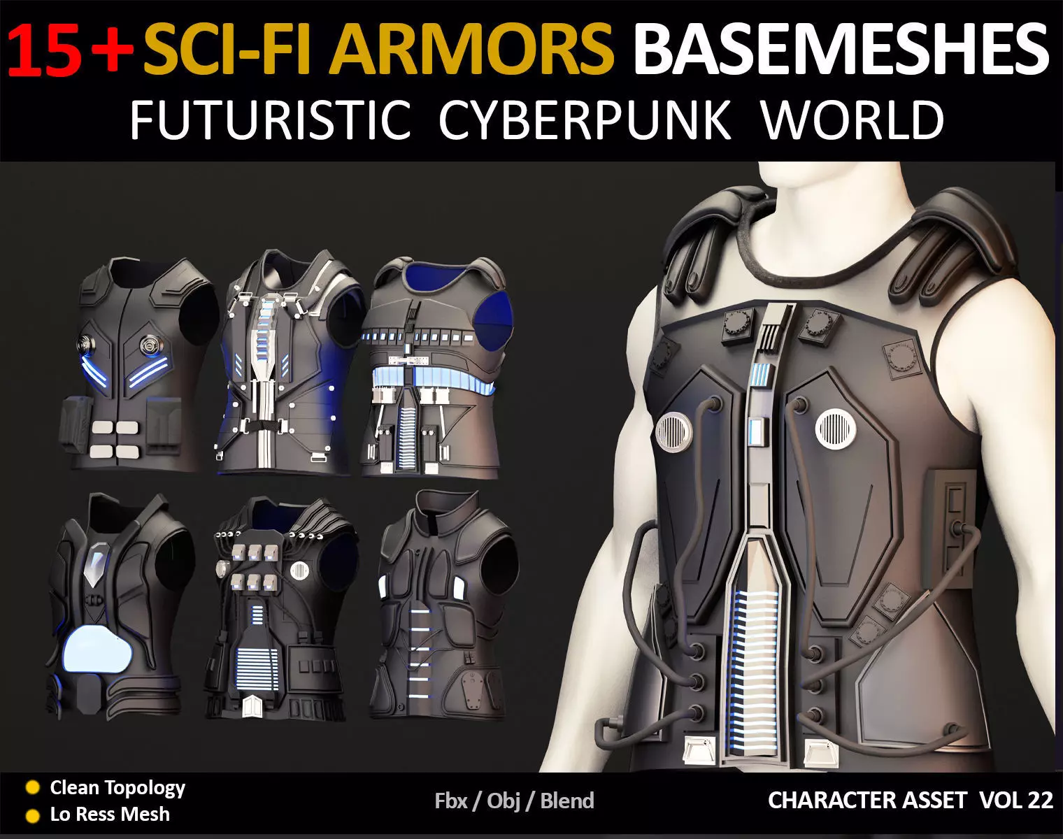 15 SCI FI ARMORS BASEMESHES Low-poly 3D model_0