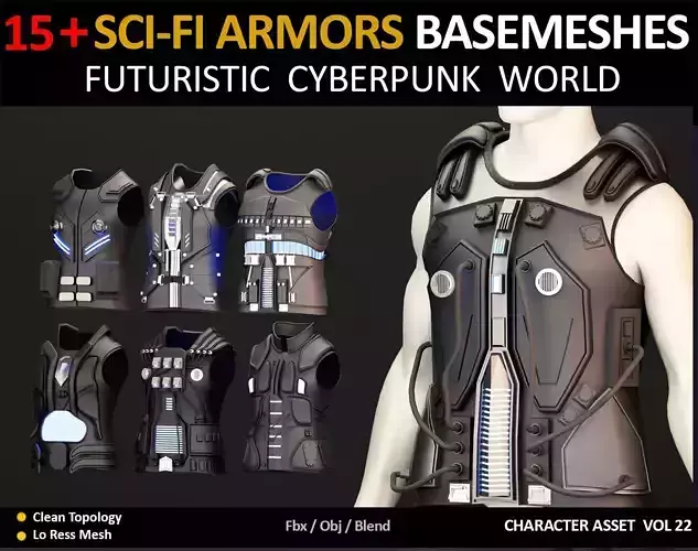 15 SCI FI ARMORS BASEMESHES Low-poly 3D model 15 SCI FI ARMORS BASEMESHES Low-poly 3D model