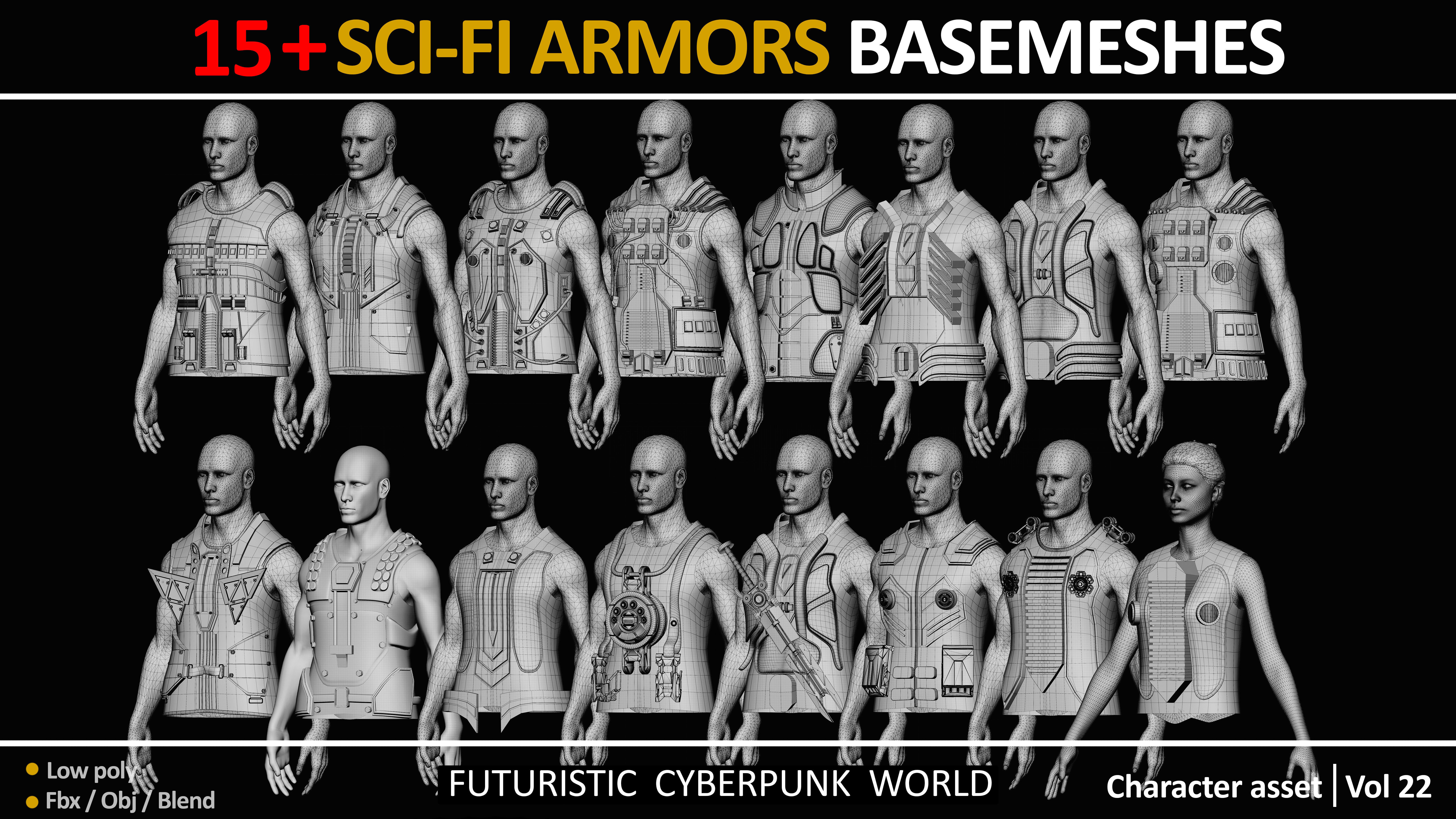 15 SCI FI ARMORS BASEMESHES Low-poly 3D model_7