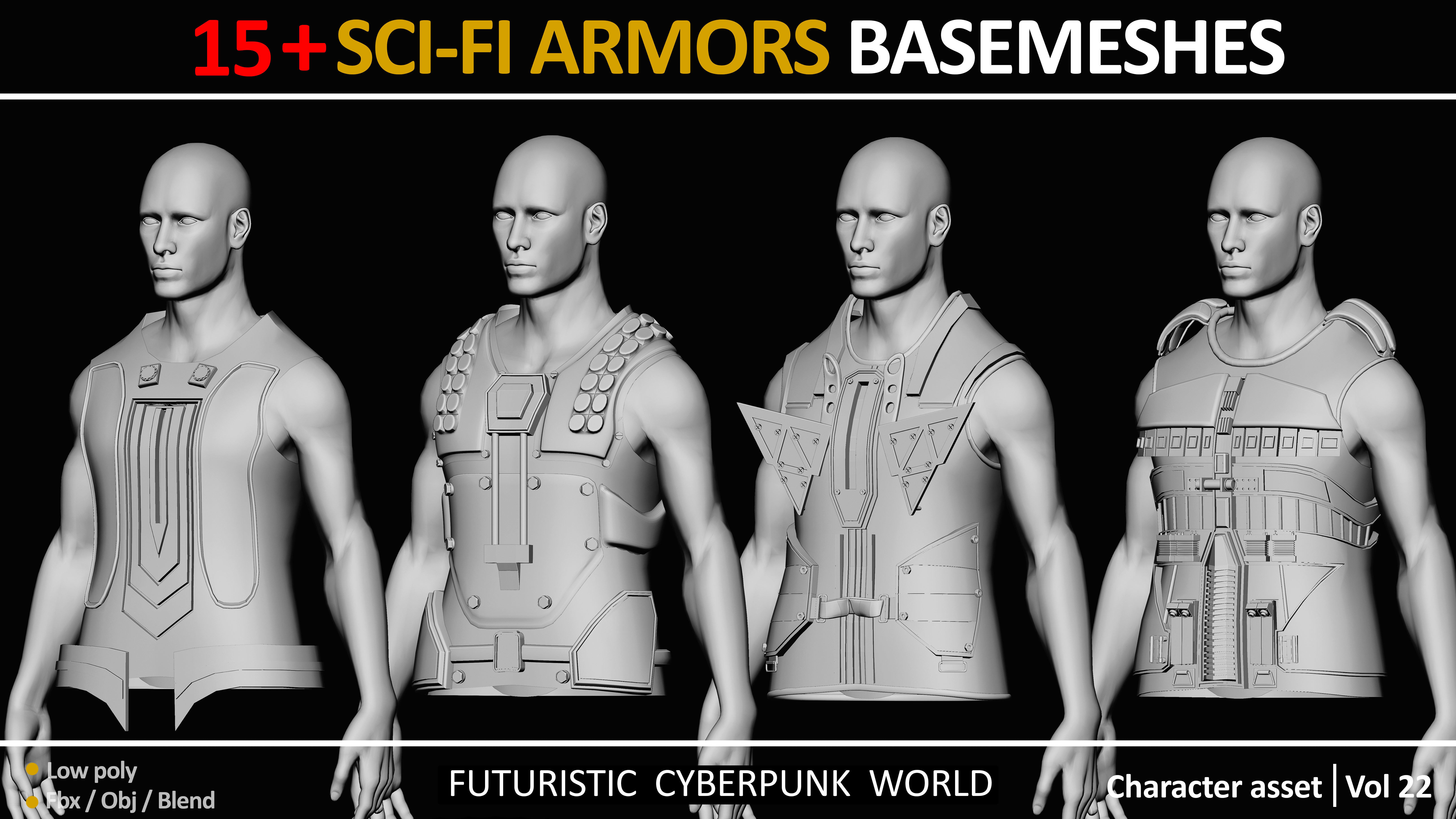 15 SCI FI ARMORS BASEMESHES Low-poly 3D model_4