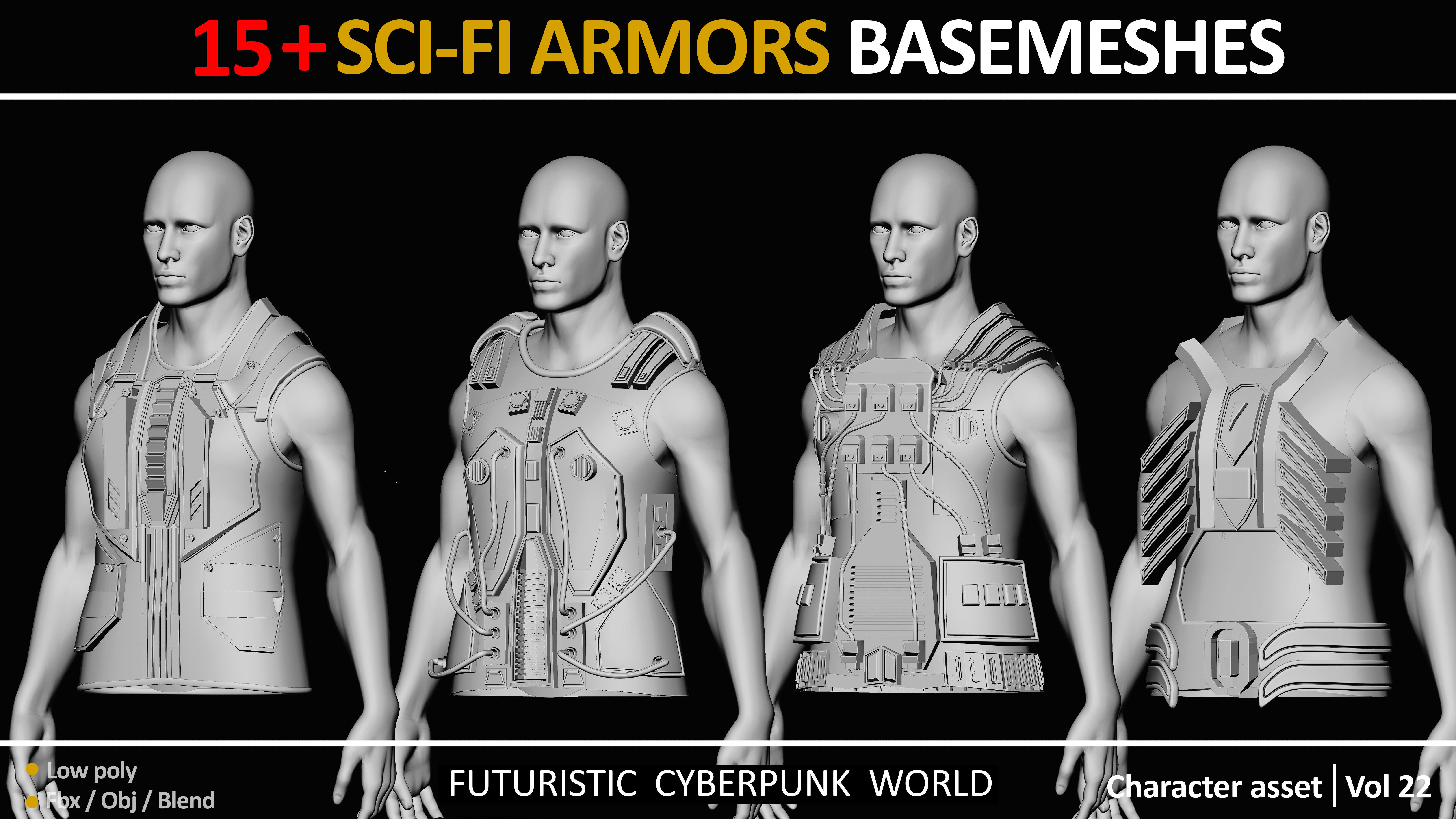 15 SCI FI ARMORS BASEMESHES Low-poly 3D model_5