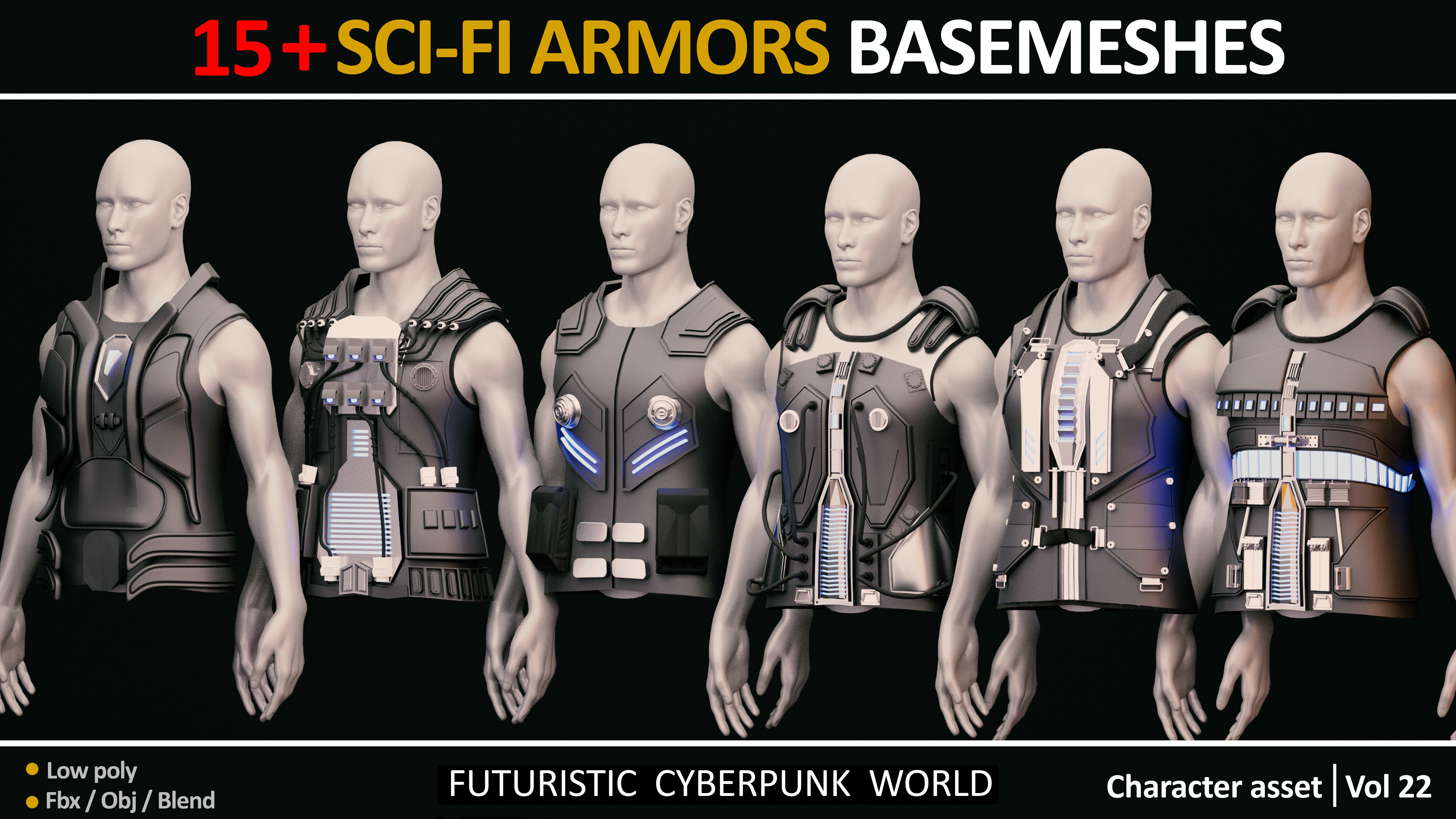 15 SCI FI ARMORS BASEMESHES Low-poly 3D model_1