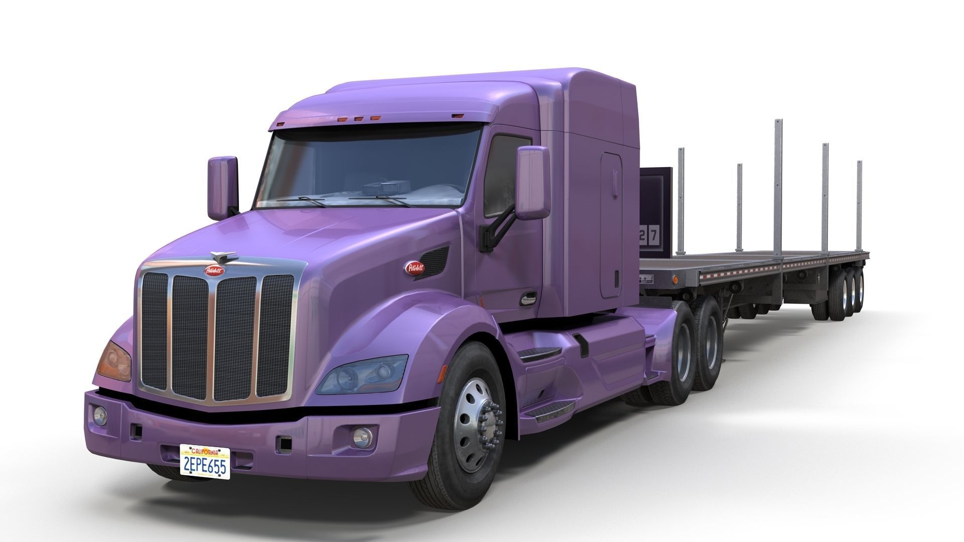 Peterbilt 579 flatbed trailer Low-poly 3D model_8
