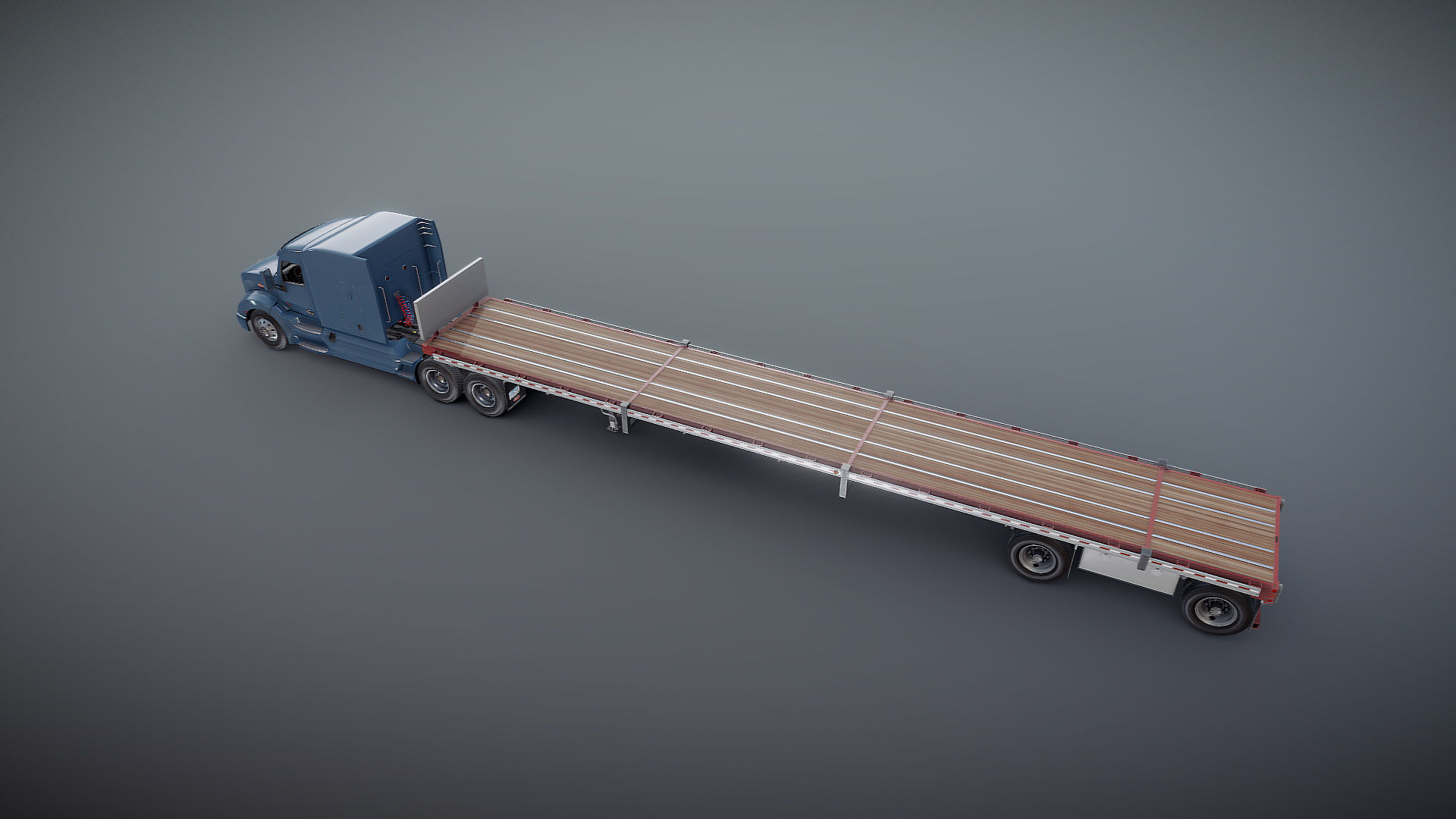 Peterbilt 579 flatbed trailer Low-poly 3D model_20