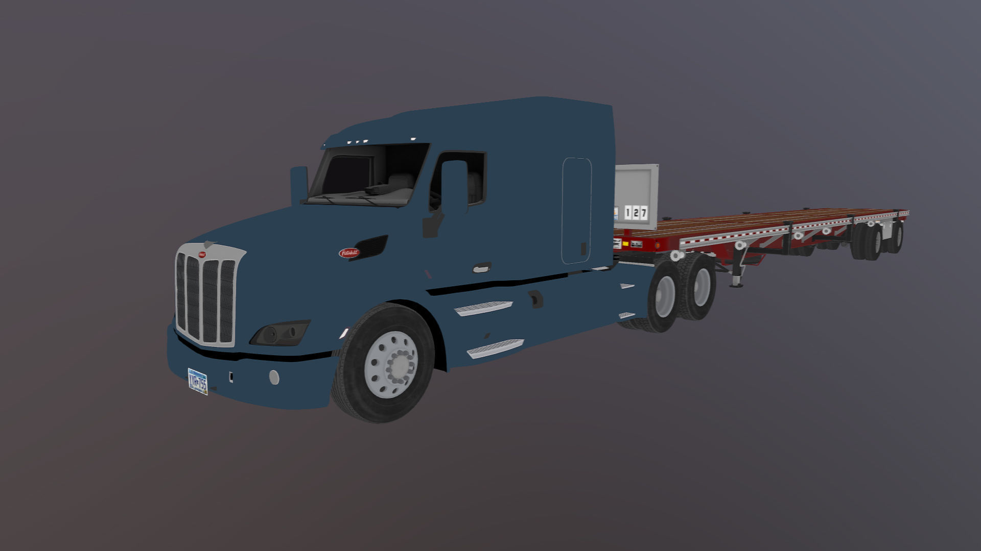 Peterbilt 579 flatbed trailer Low-poly 3D model_34
