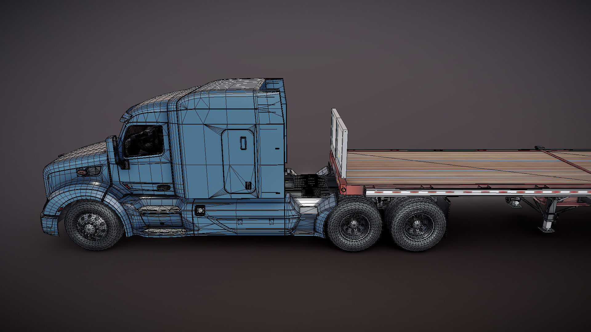 Peterbilt 579 flatbed trailer Low-poly 3D model_24