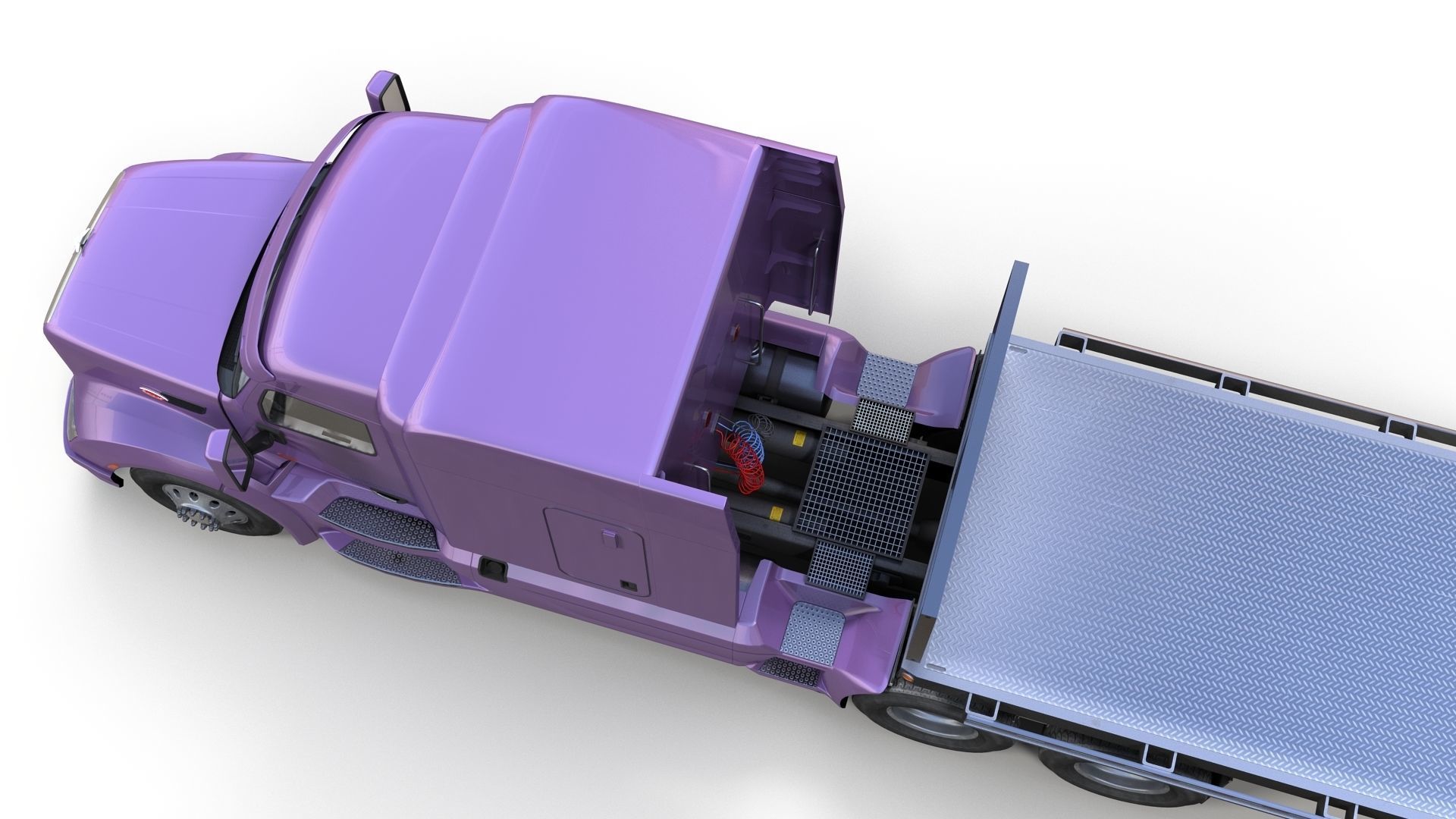 Peterbilt 579 flatbed trailer Low-poly 3D model_3