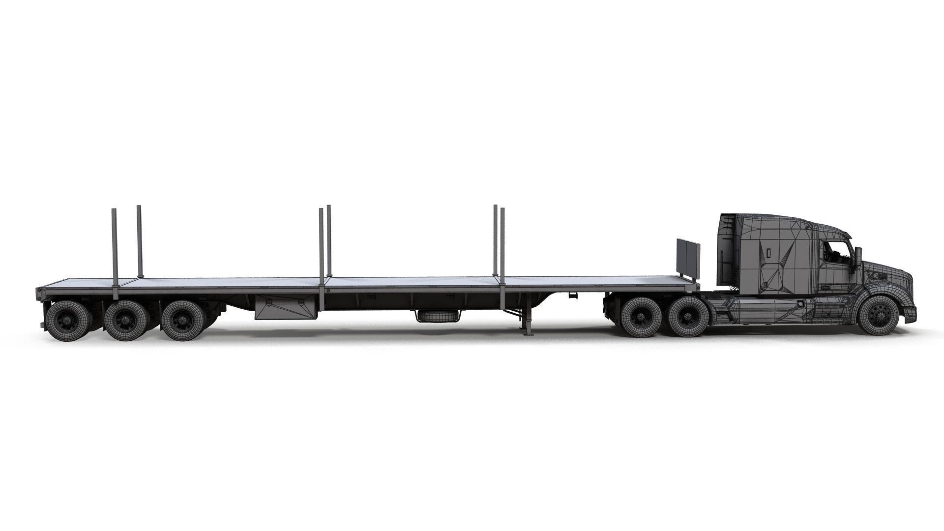Peterbilt 579 flatbed trailer Low-poly 3D model_14