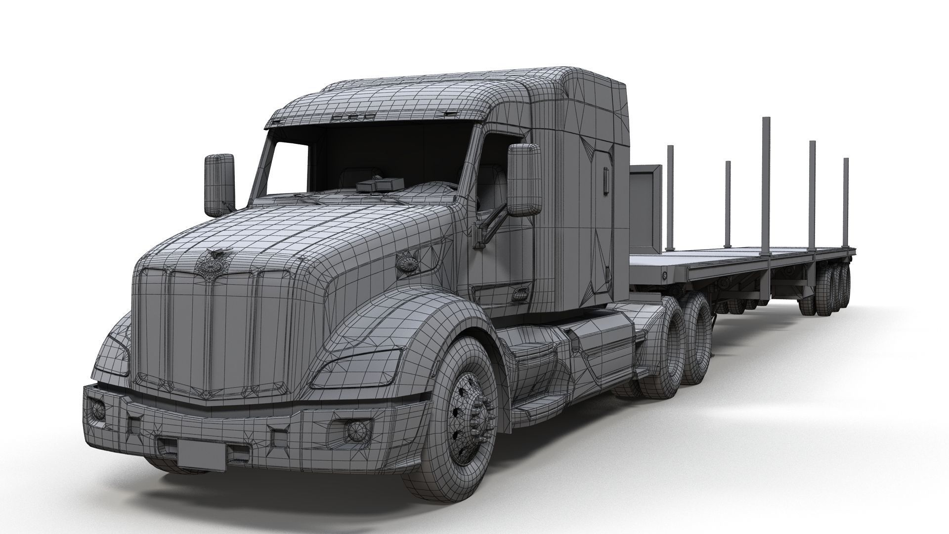 Peterbilt 579 flatbed trailer Low-poly 3D model_16