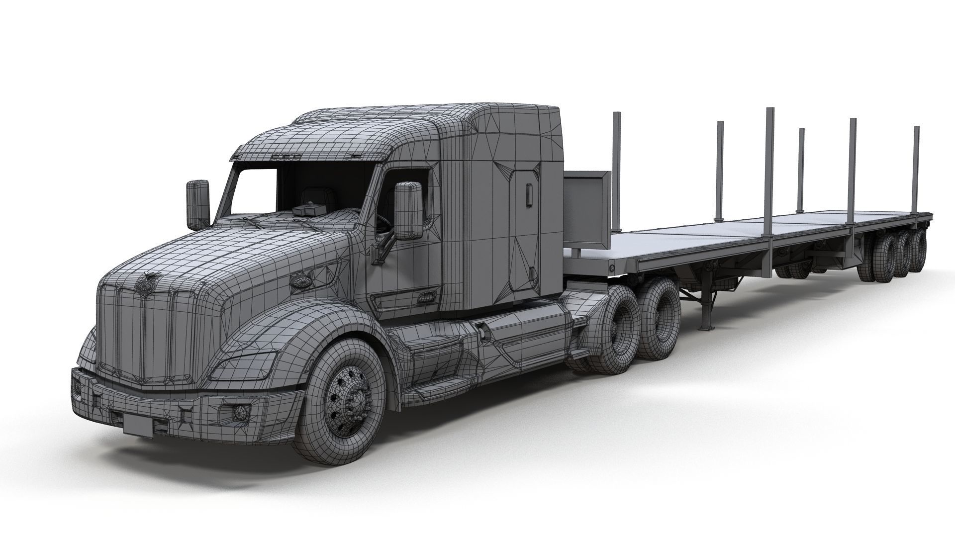 Peterbilt 579 flatbed trailer Low-poly 3D model_9