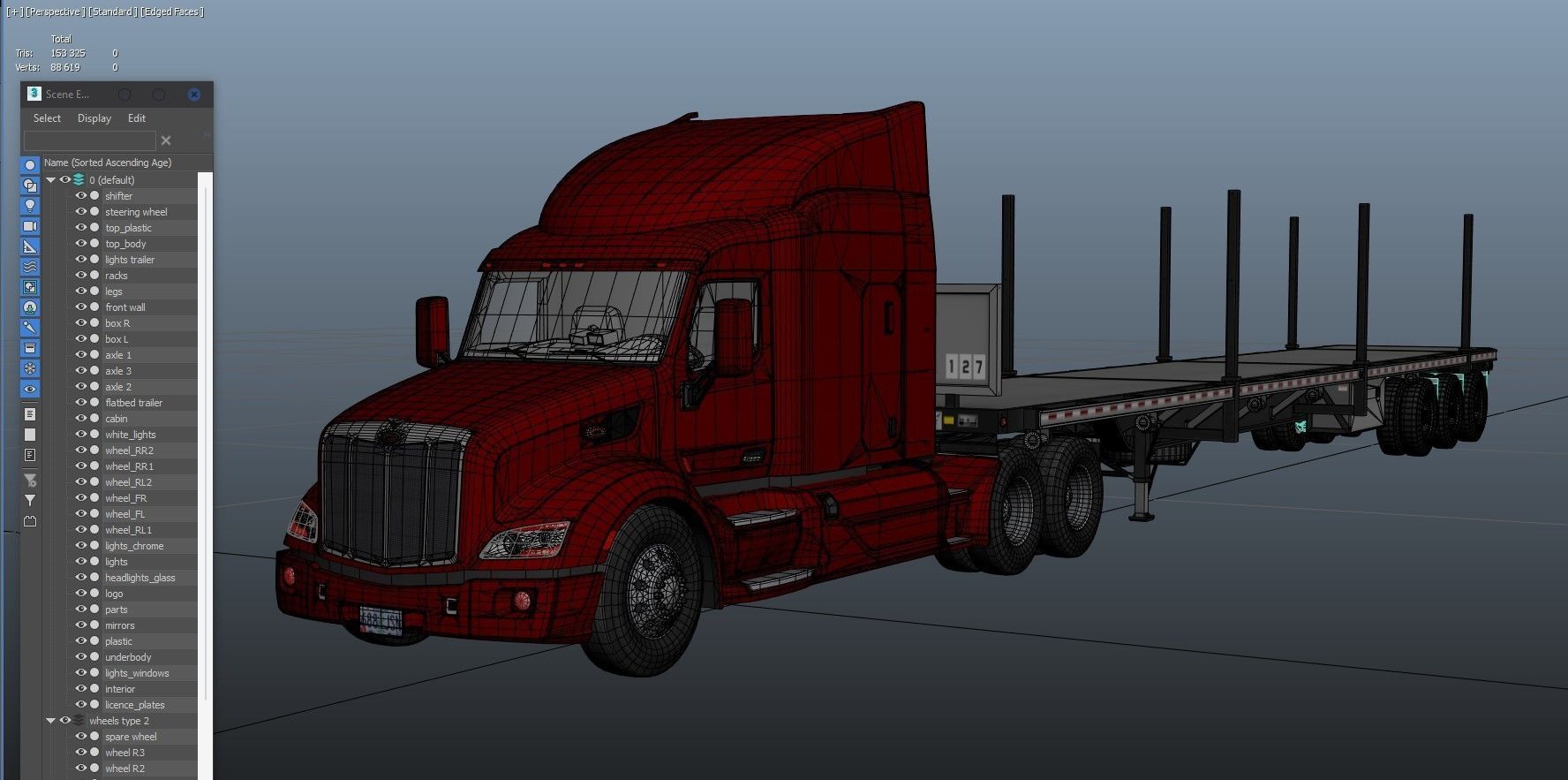 Peterbilt 579 flatbed trailer Low-poly 3D model_37