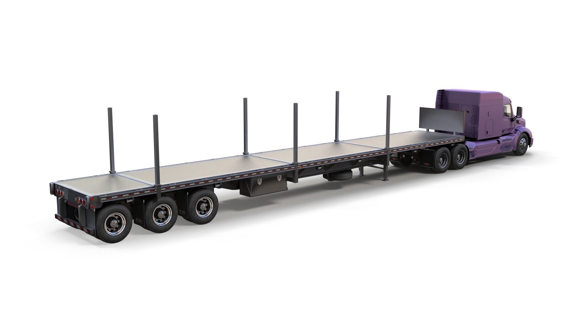 Peterbilt 579 flatbed trailer Low-poly 3D model_2