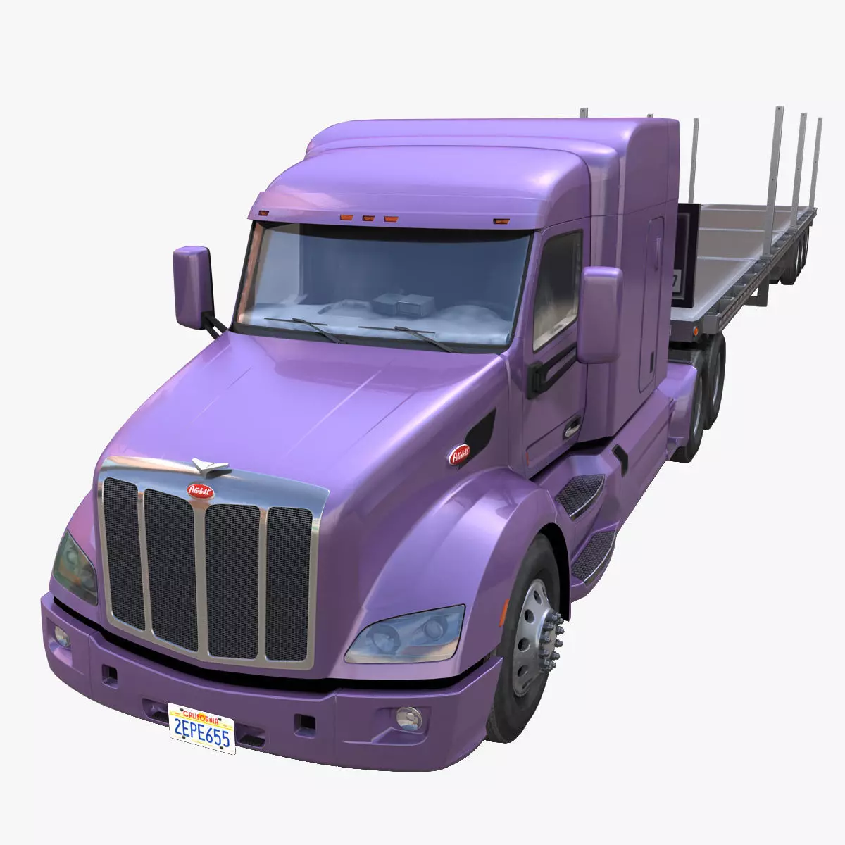 Peterbilt 579 flatbed trailer Low-poly 3D model_0