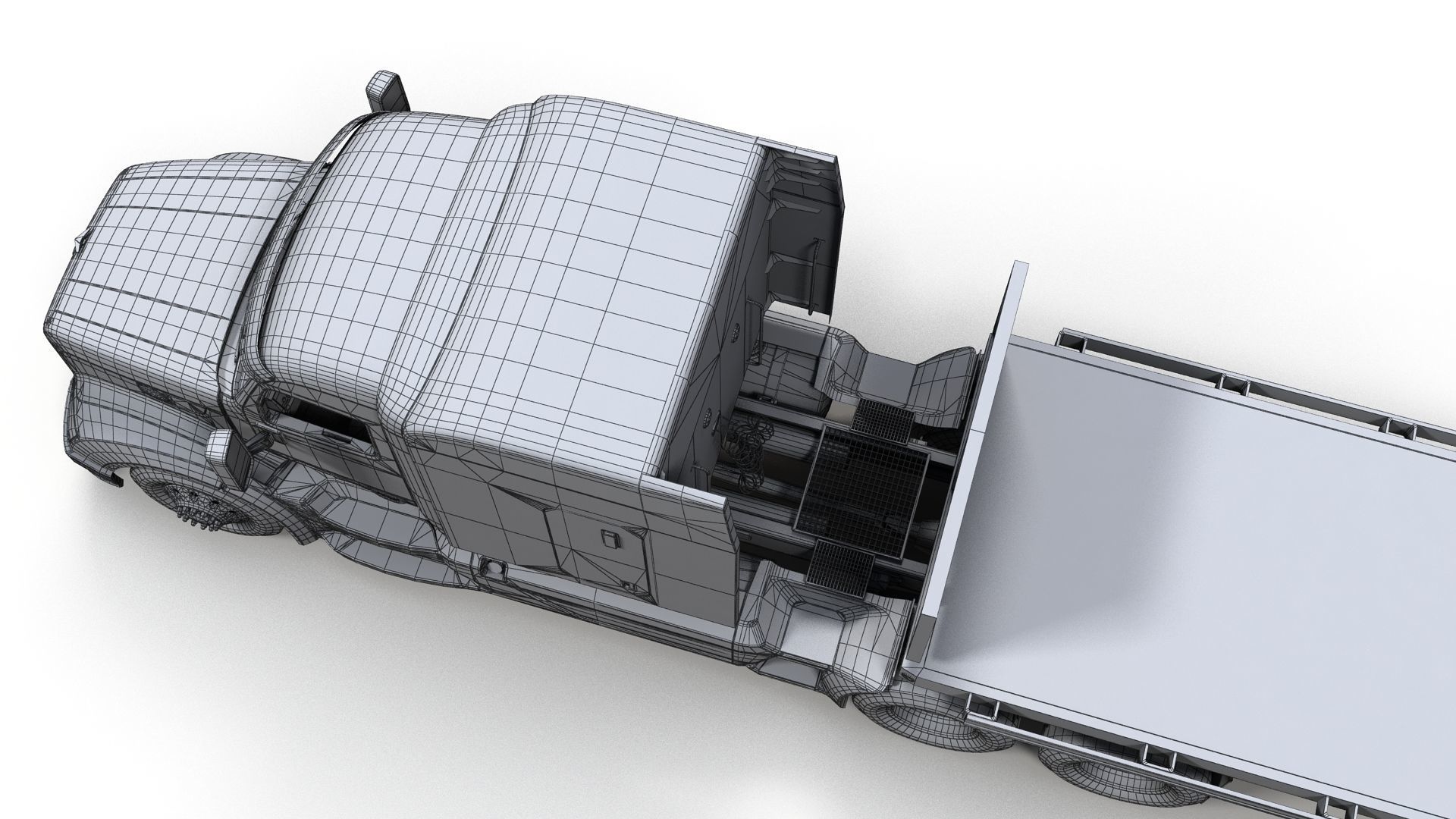 Peterbilt 579 flatbed trailer Low-poly 3D model_11