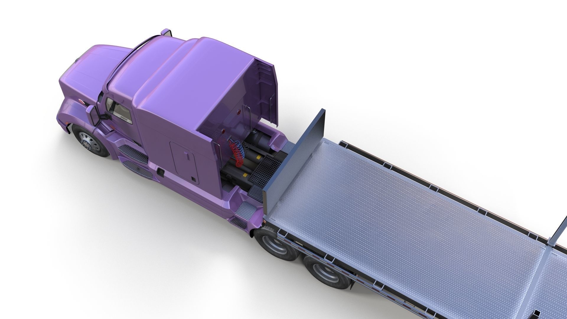 Peterbilt 579 flatbed trailer Low-poly 3D model_7