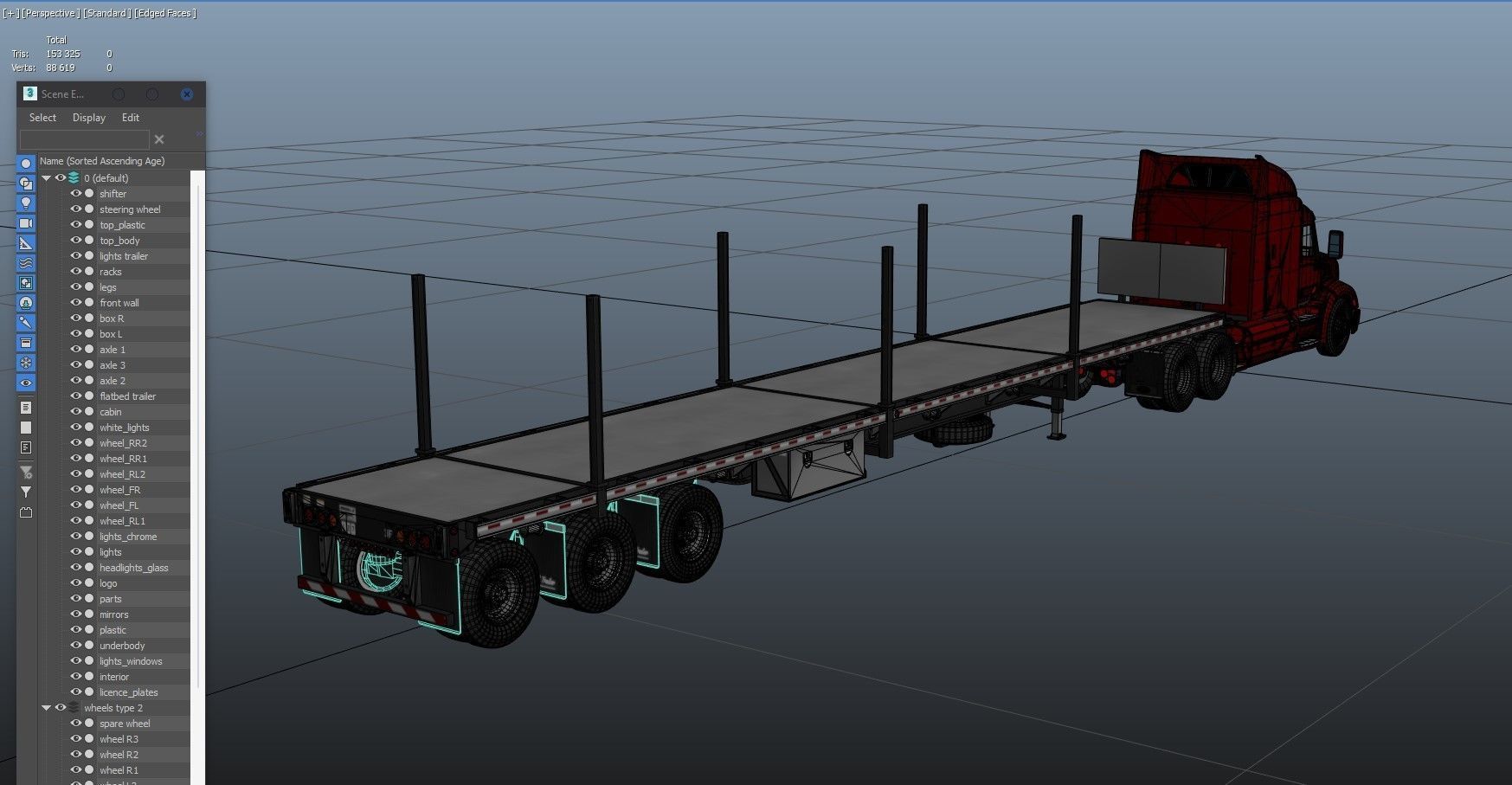 Peterbilt 579 flatbed trailer Low-poly 3D model_38