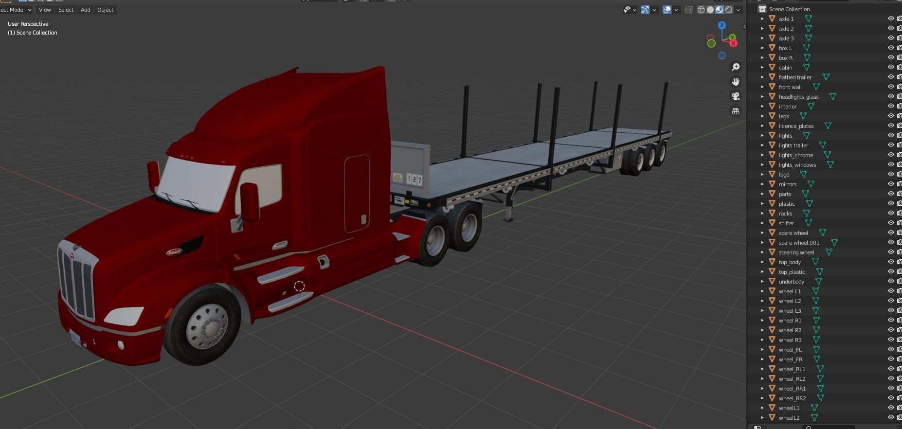 Peterbilt 579 flatbed trailer Low-poly 3D model_39