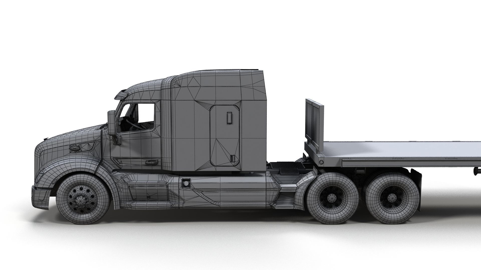 Peterbilt 579 flatbed trailer Low-poly 3D model_12
