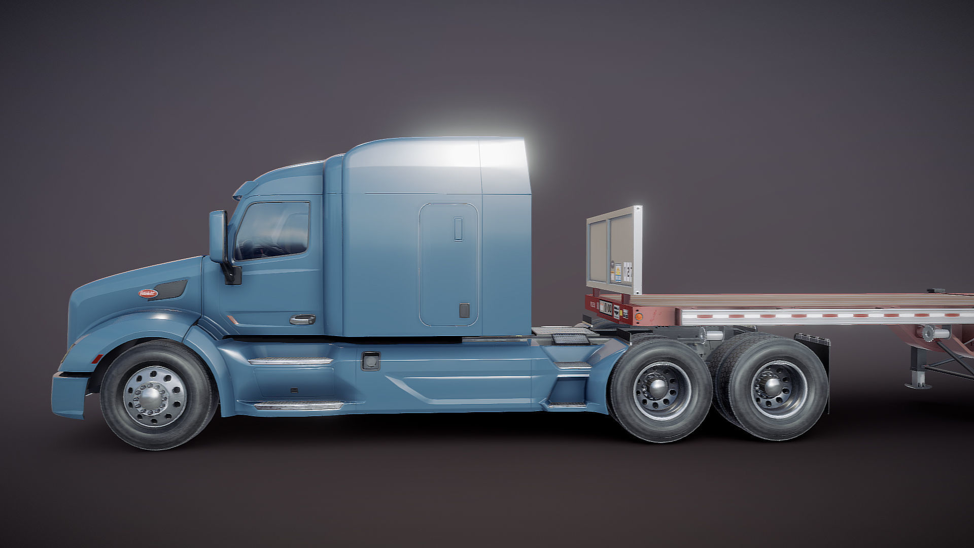 Peterbilt 579 flatbed trailer Low-poly 3D model_25