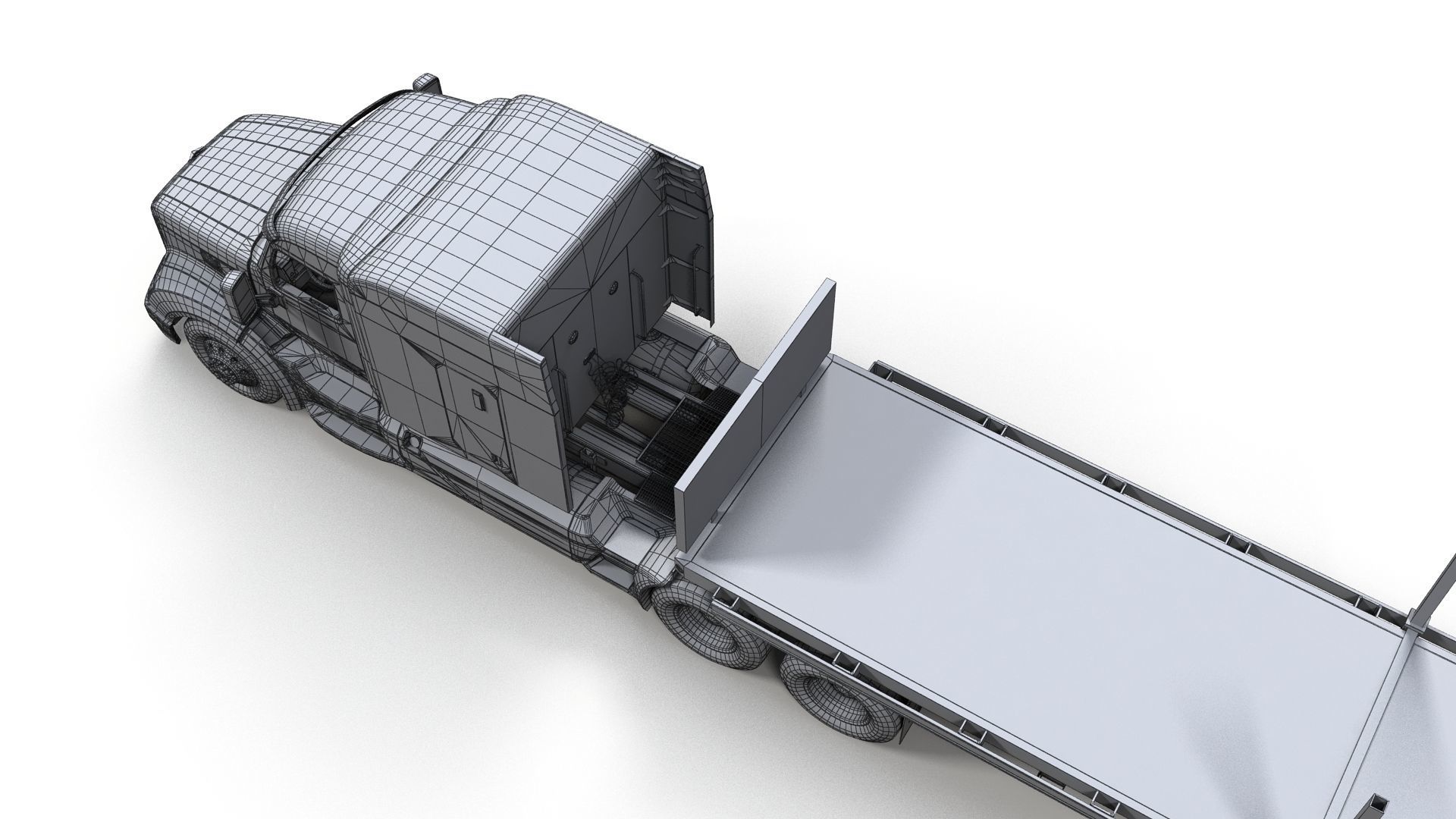 Peterbilt 579 flatbed trailer Low-poly 3D model_15