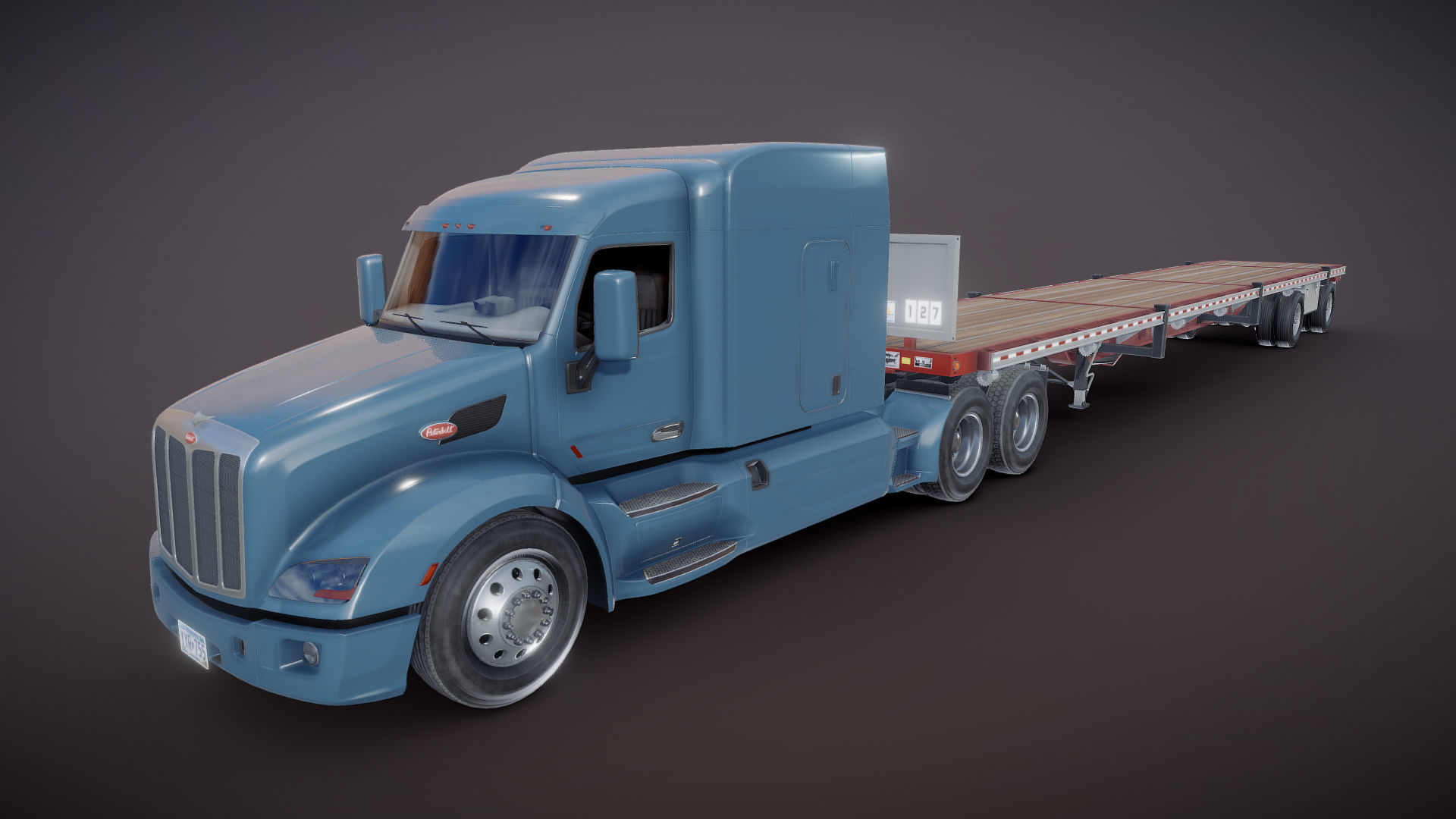 Peterbilt 579 flatbed trailer Low-poly 3D model_32