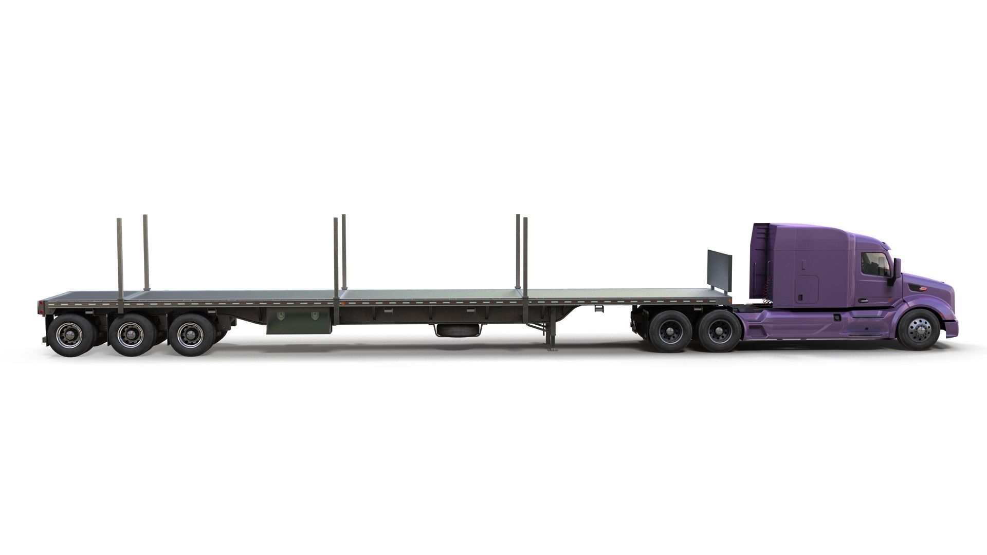Peterbilt 579 flatbed trailer Low-poly 3D model_6