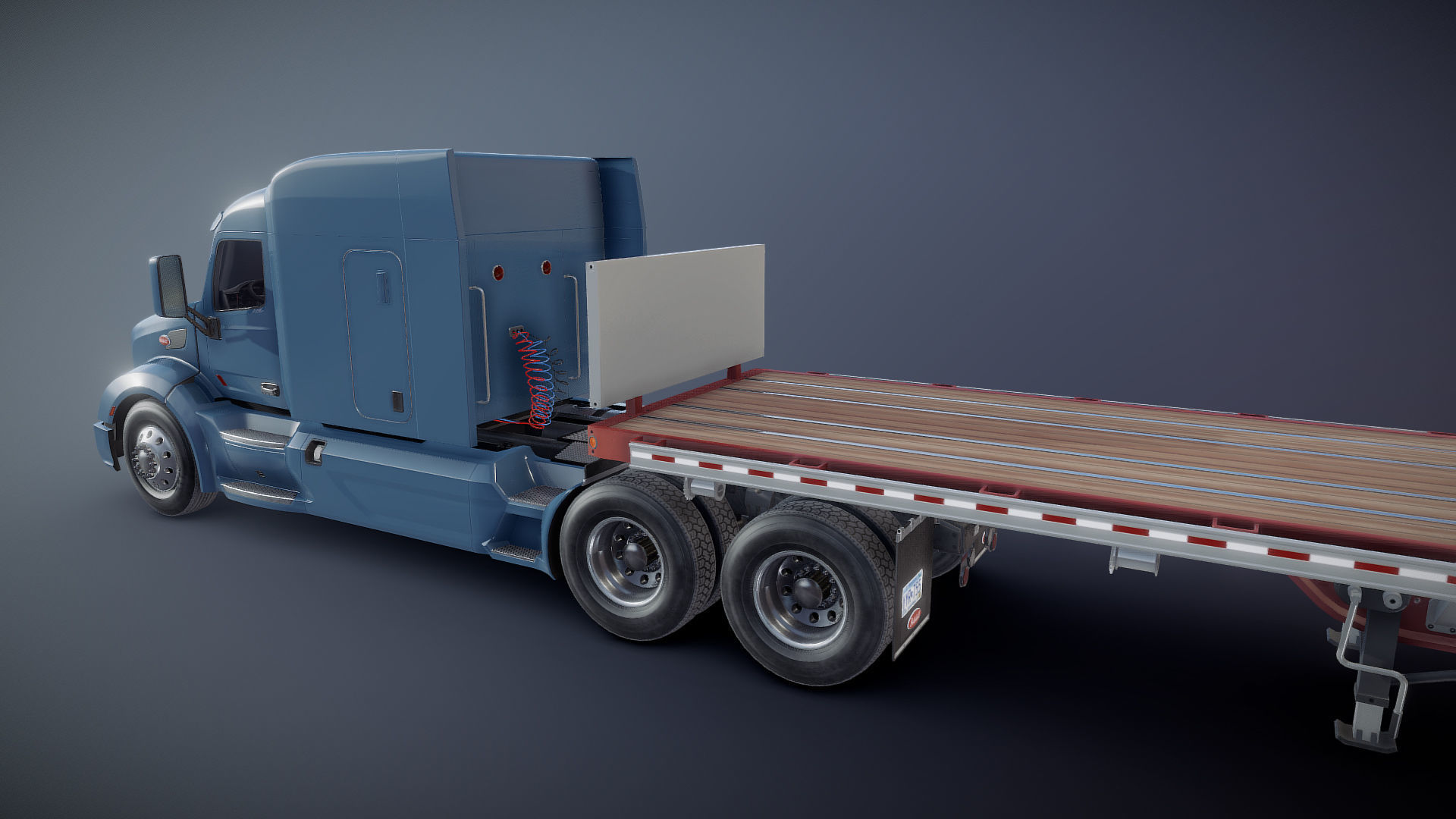 Peterbilt 579 flatbed trailer Low-poly 3D model_21