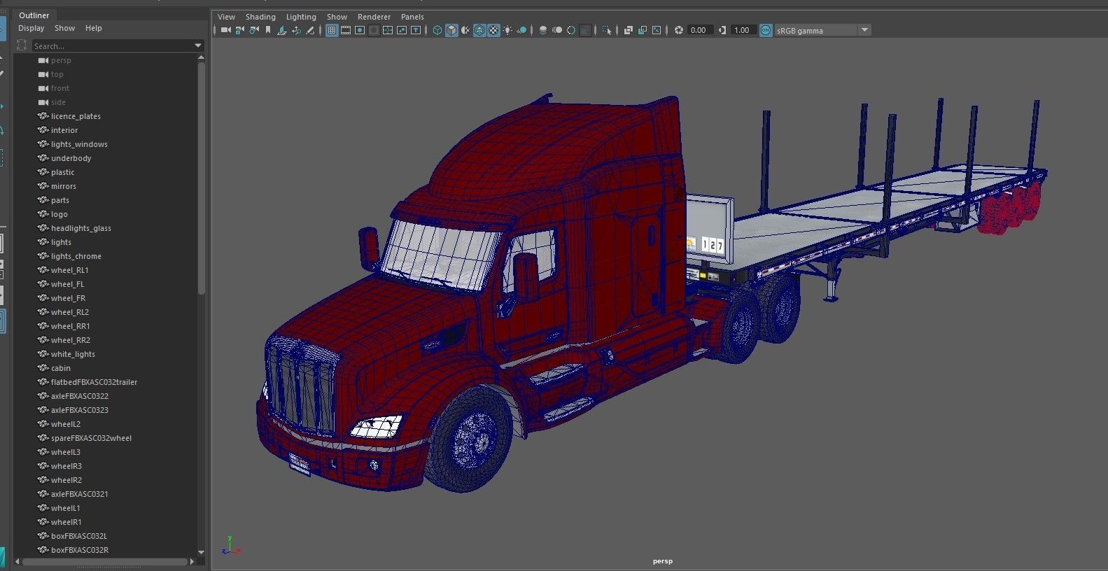 Peterbilt 579 flatbed trailer Low-poly 3D model_41