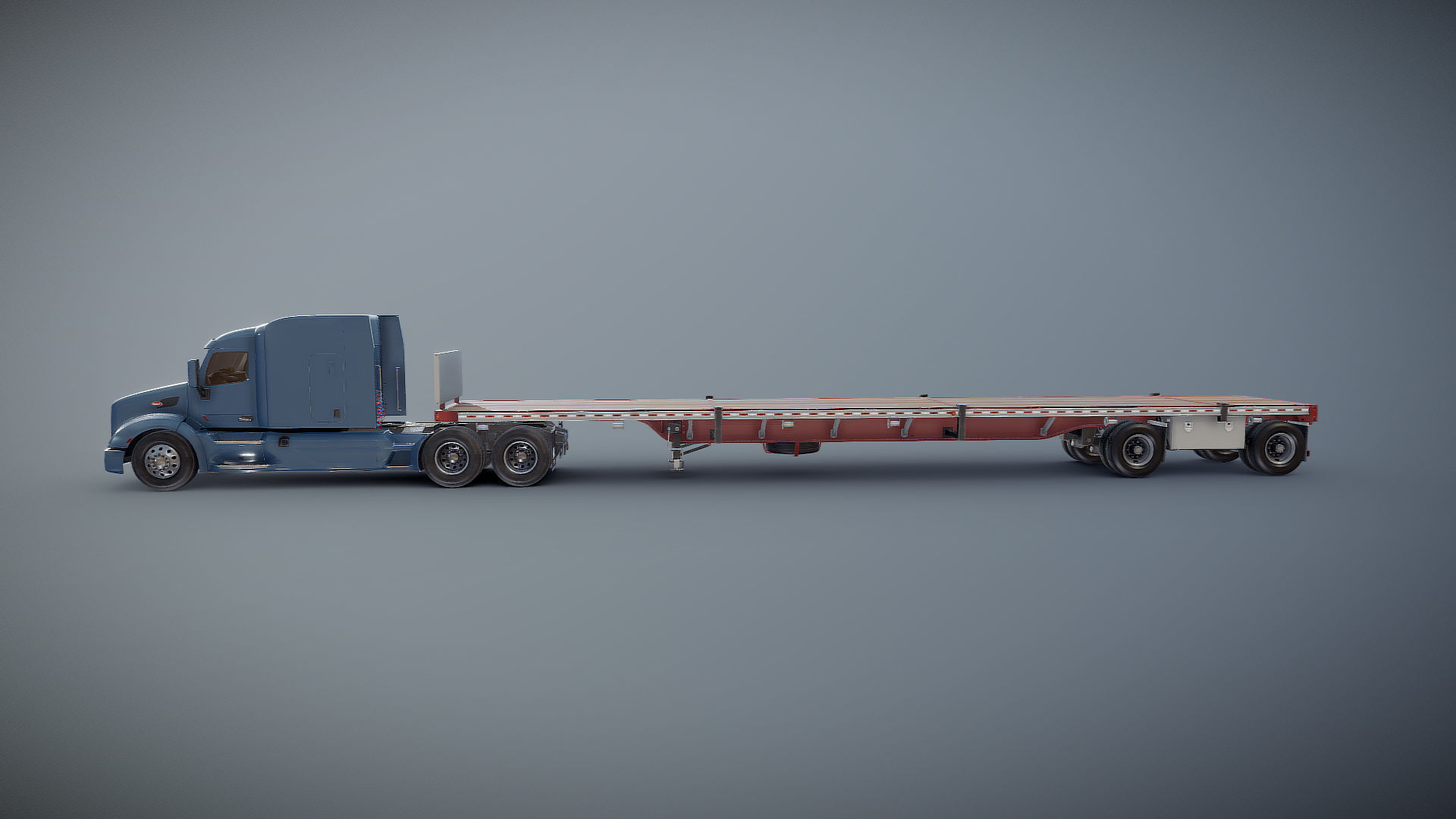 Peterbilt 579 flatbed trailer Low-poly 3D model_17