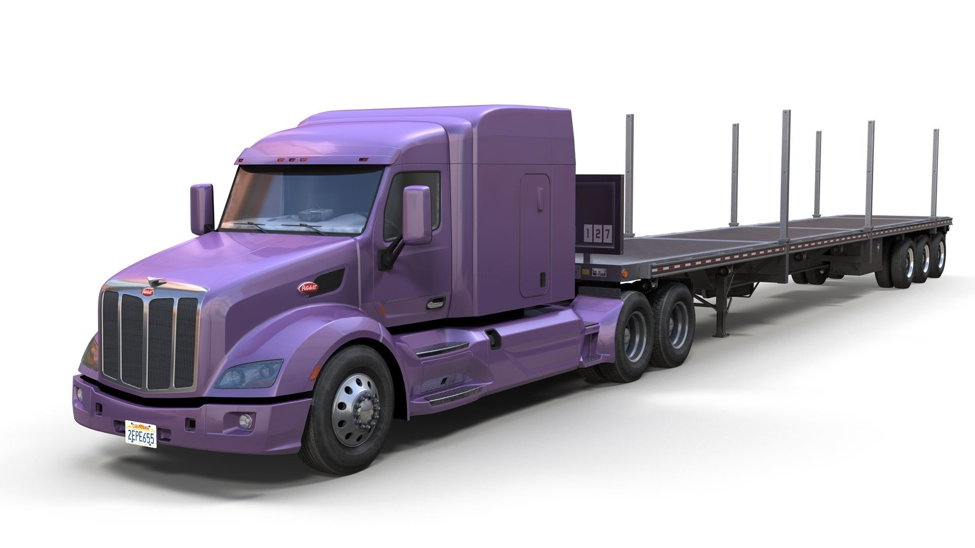 Peterbilt 579 flatbed trailer Low-poly 3D model_1
