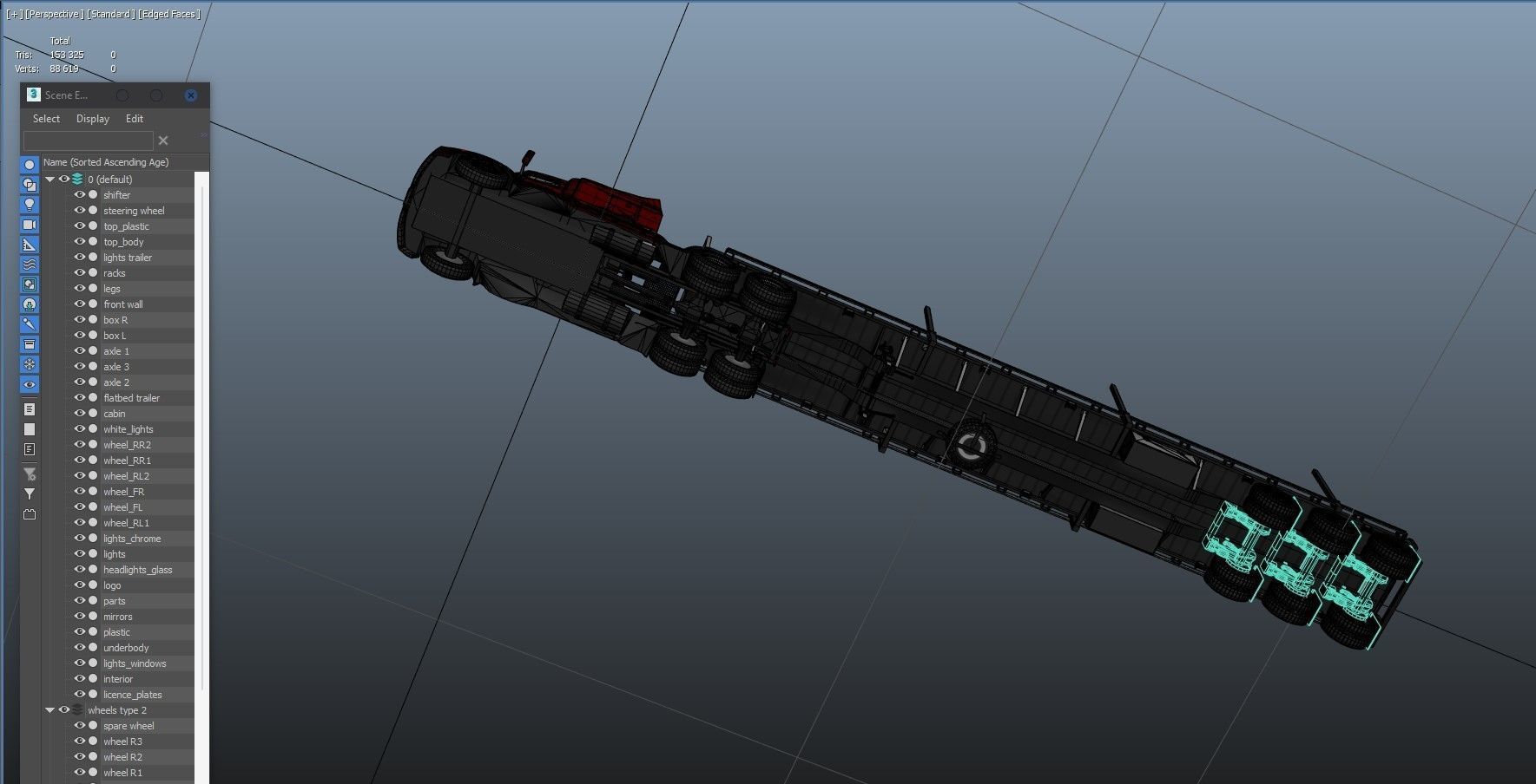 Peterbilt 579 flatbed trailer Low-poly 3D model_40