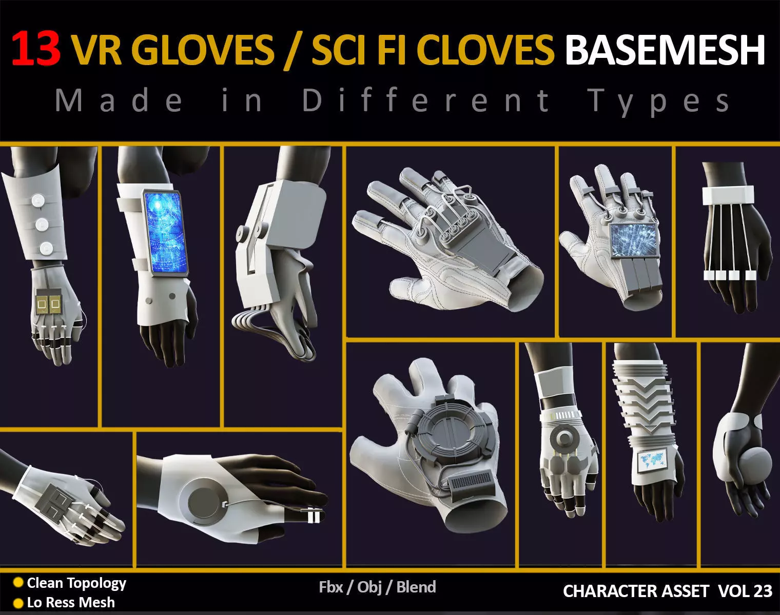 13 VR CLOVES  SCI FI GLOVES MODELS VOL 21 Low-poly 3D model_0