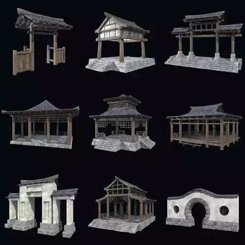 ASIAN JAPAN CONSTRUCTIONS STRUCTURES ORIENTAL COLLECTION Low-poly 3D model