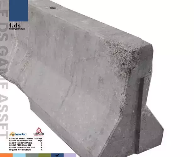 Game ready damaged Concrete Barrier newjersey Free low-poly 3D model