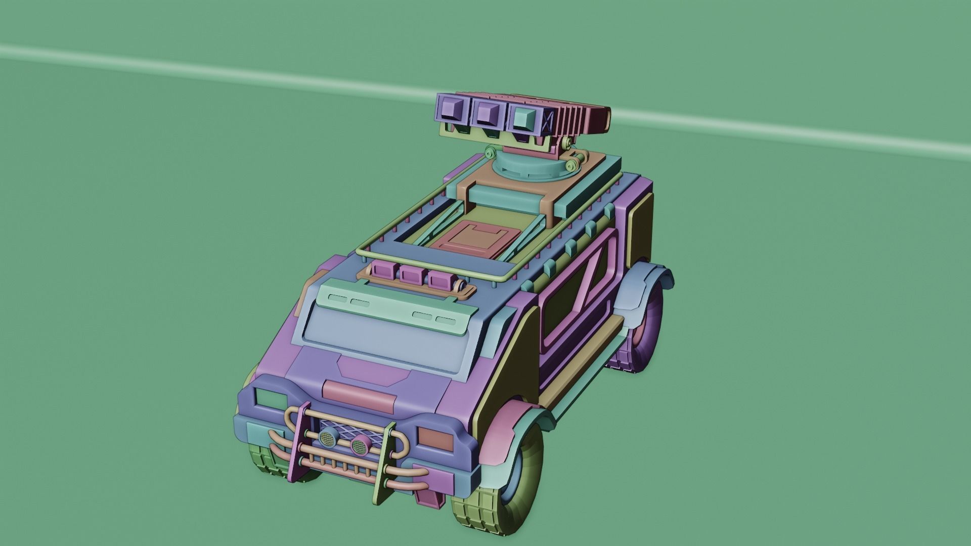 Sci-Fi military car Low-poly 3D model_12