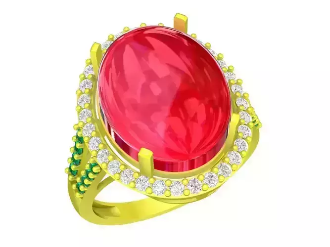 A5345 Oval Ruby and Diamond Fashion Ring for Asian Women 3D Mode