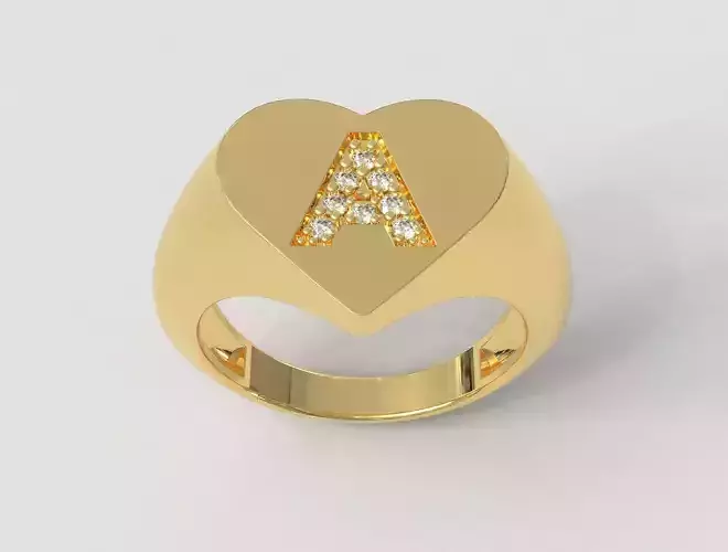 Heart Ring - Diamond Letter A