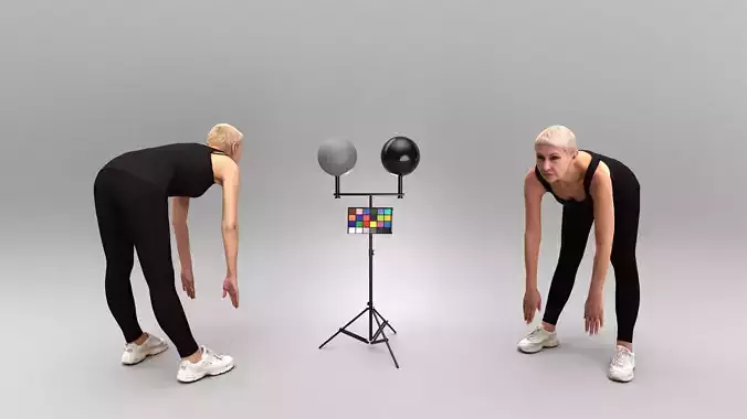 Mature woman doing forward bends 393 Low-poly 3D model
