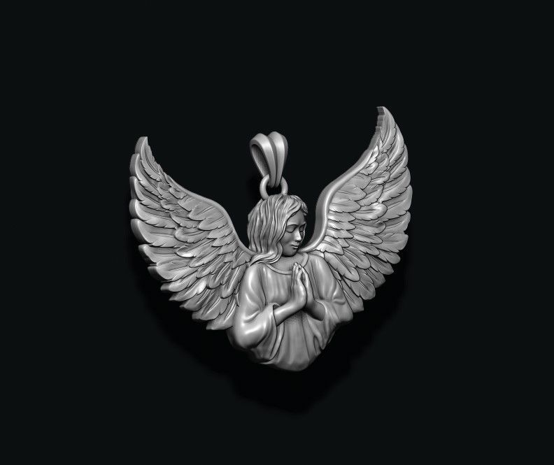 Girl angel pendant v2 3D print model_3
