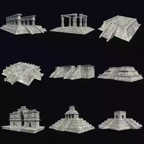 TEMPLE ANCIENT AZTEC MAYAN INCA STONE PLATFORM STAIRS COLLECTION Low-poly 3D model