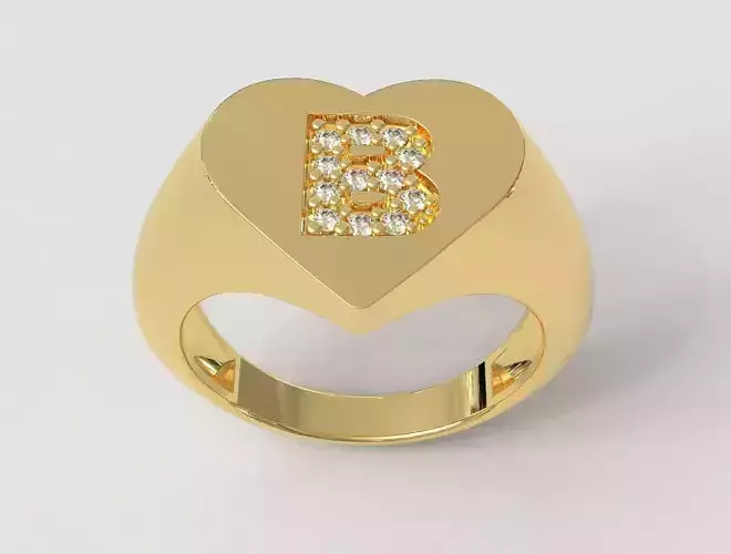 Heart Ring - Diamond Letter B