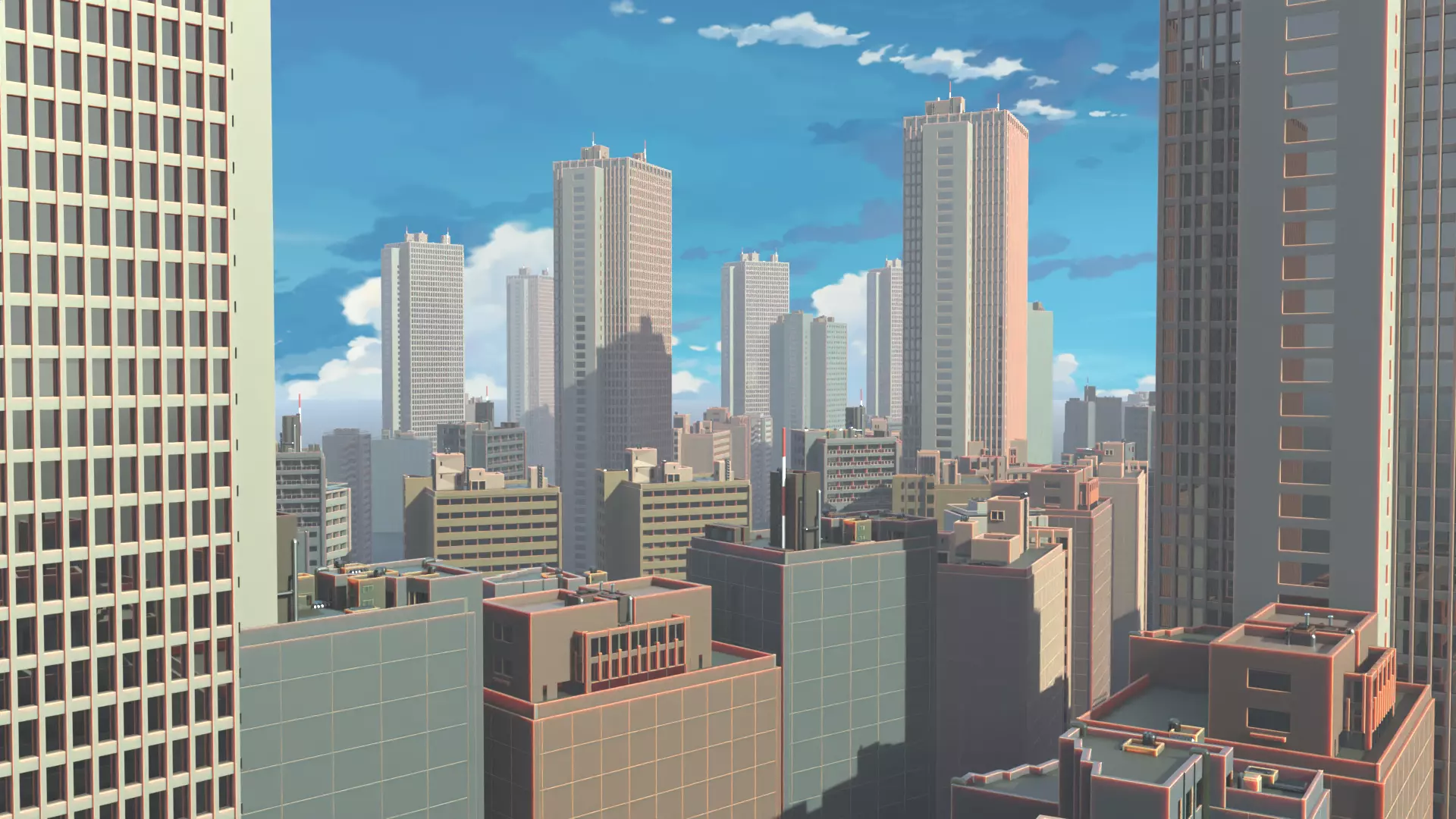 3D procedural anime cartoon city 3D model_0
