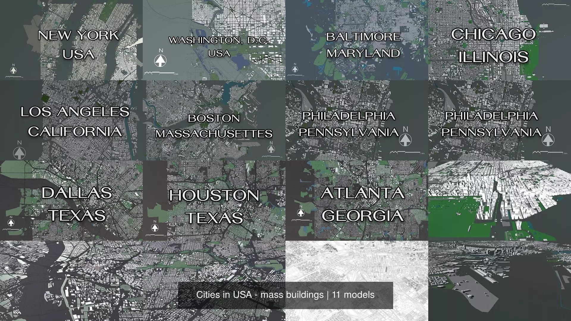 Cities in USA - mass buildings 3D Model Collection_0