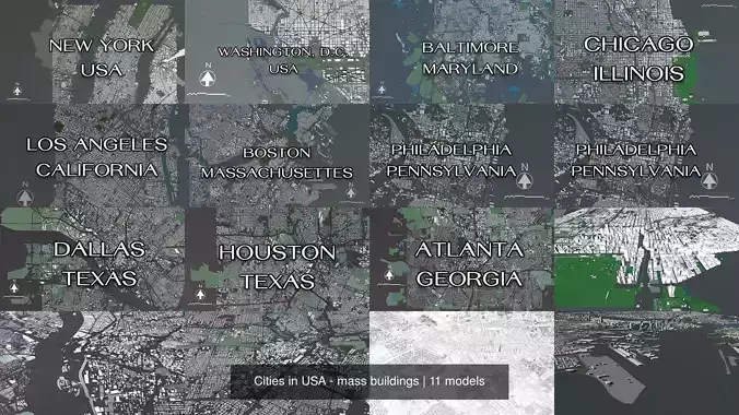 Cities in USA - mass buildings 3D Model Collection