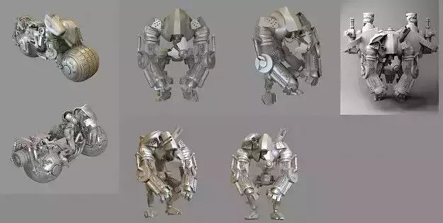 Robot Collection silver motorcycle with engine 3D model